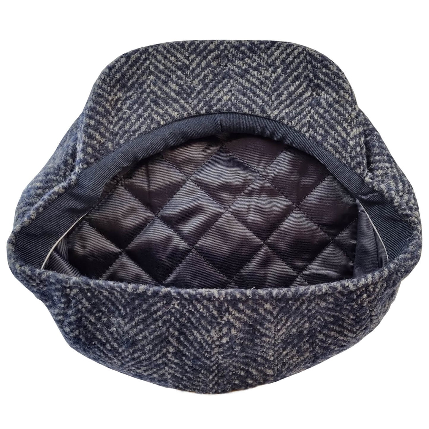 Newsboy Cap, Navy & Grey, Herringbone, Lining View