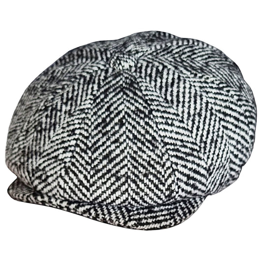 Newsboy Cap, Black& White, Herringbone