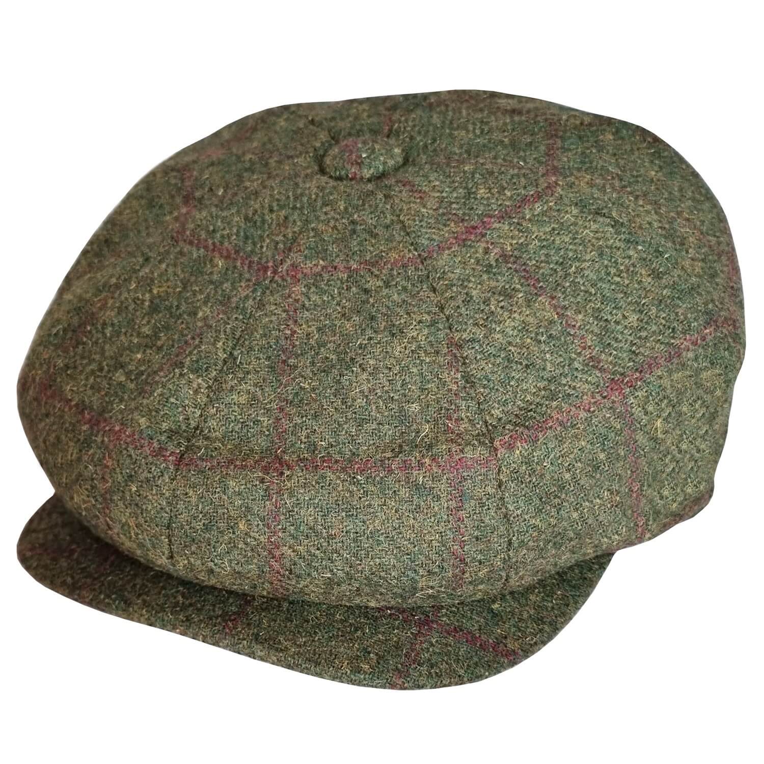 Newsboy Hat, Green, Check, Tweed