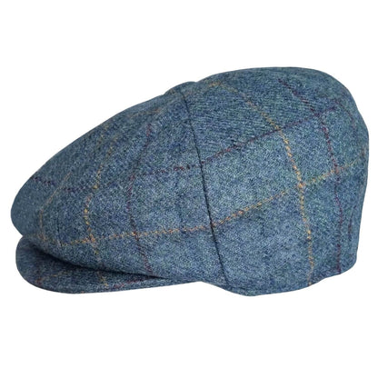 Newsboy Hat, Blue, Tweed, Check, Side View