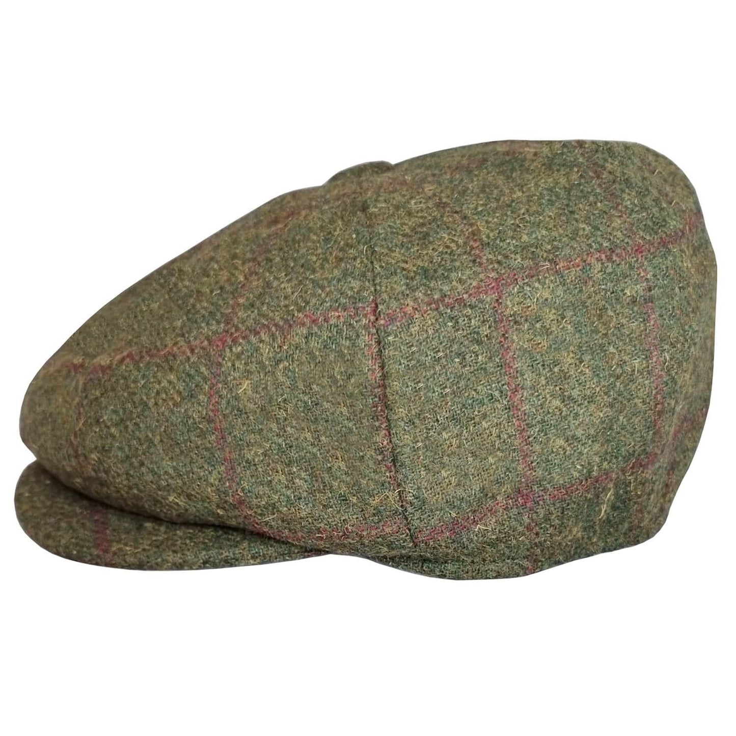 Newsboy Hat, Green, Check, Tweed, Side View