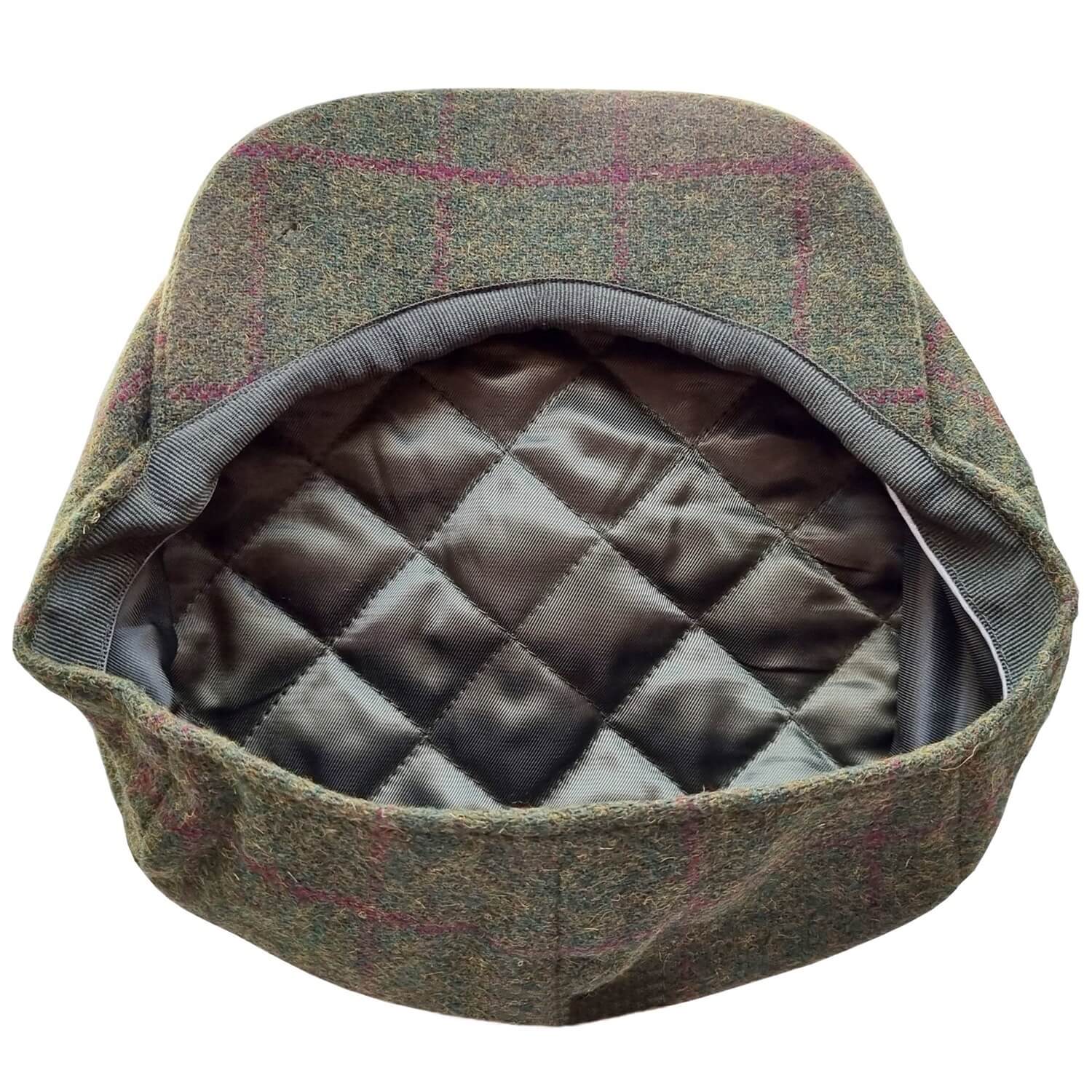 Newsboy Hat, Green, Check, Tweed, Lining View