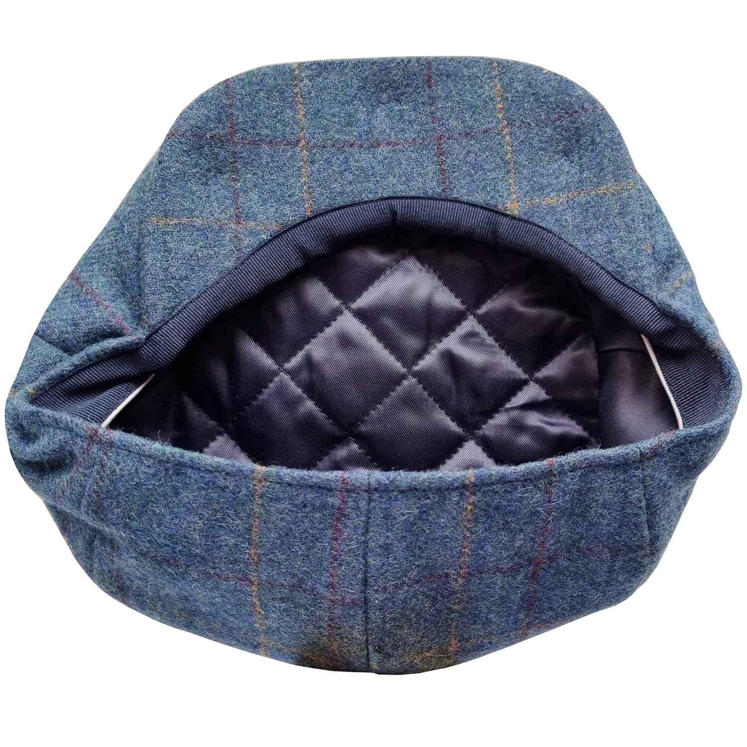 Newsboy Hat, Blue, Tweed, Check, Lining View