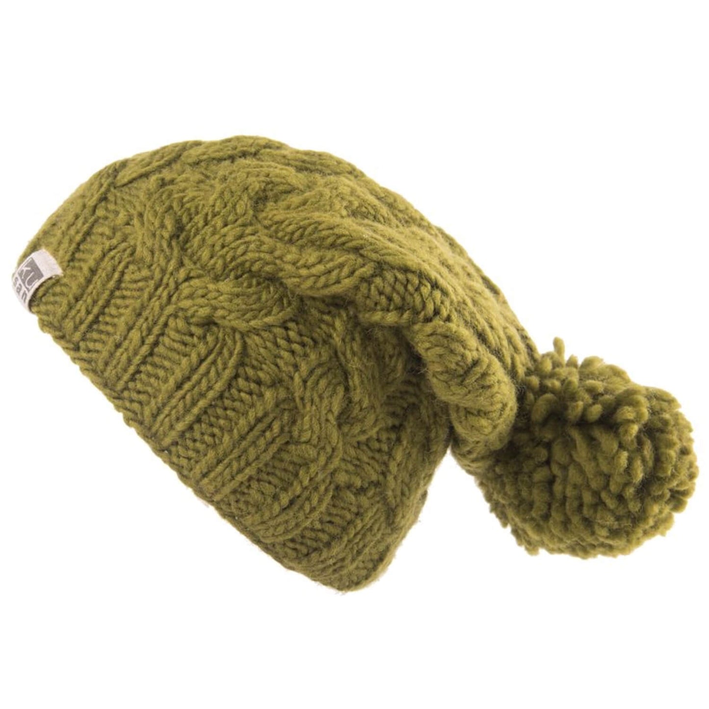 Cable Knit Beanie Hat, Khaki, Pompom beanies, Kusan