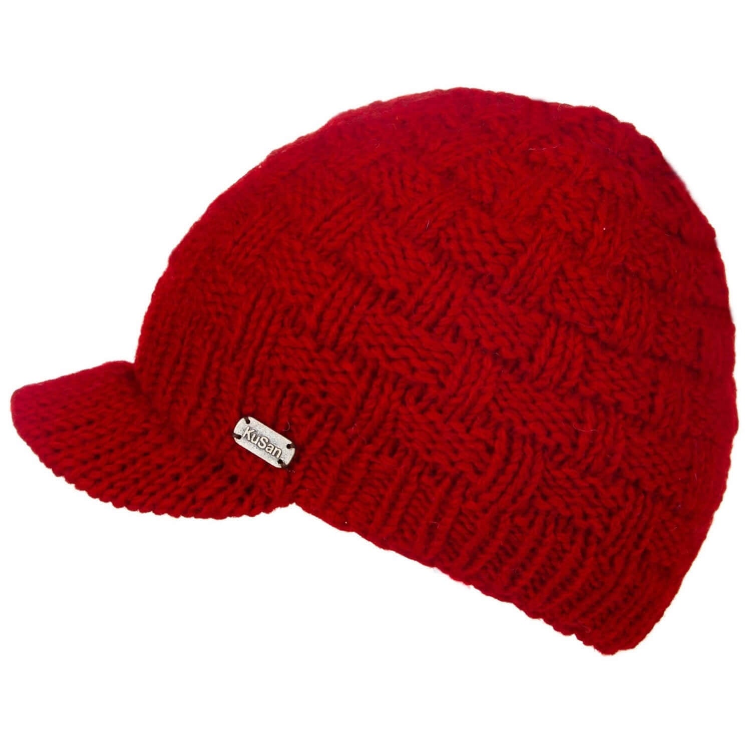 Peaked Beanie Hat, Red, Hand Knitted Beanies, KuSan