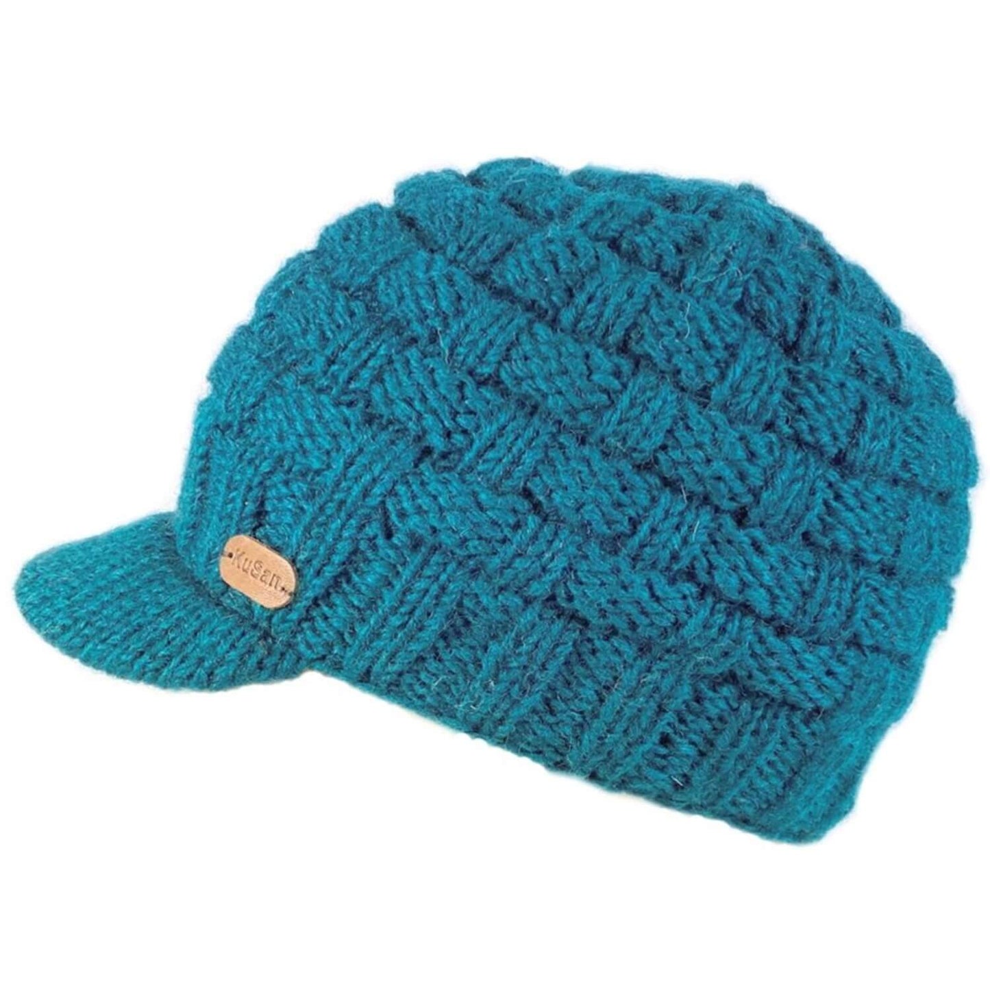 Peaked Beanie Hat, Teal, Hand Knitted Beanies, KuSan