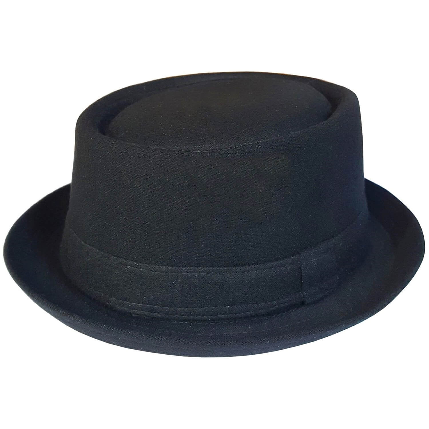 Pork Pie Hat, Black, Plain, Wool