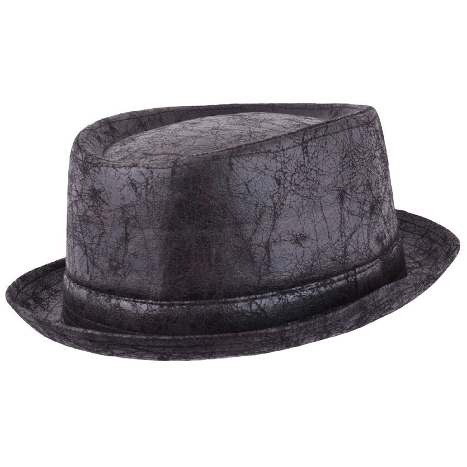 Pork Pie Hat, Black, Vintage, Leather Look