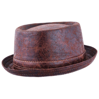 Pork Pie Hat, Brown, Vintage, Leather Look