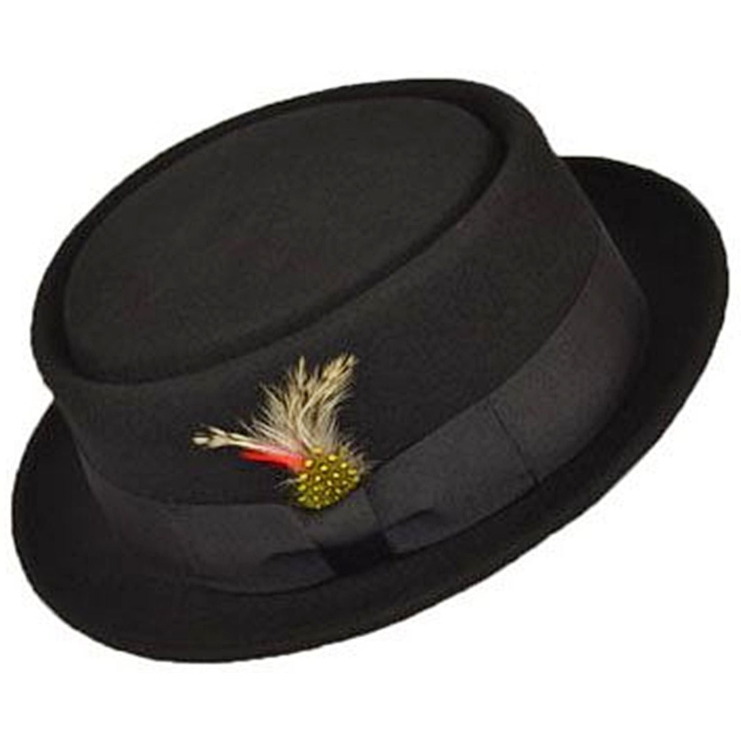 Pork Pie Hat, Black, Monk Design, Wool, Side View