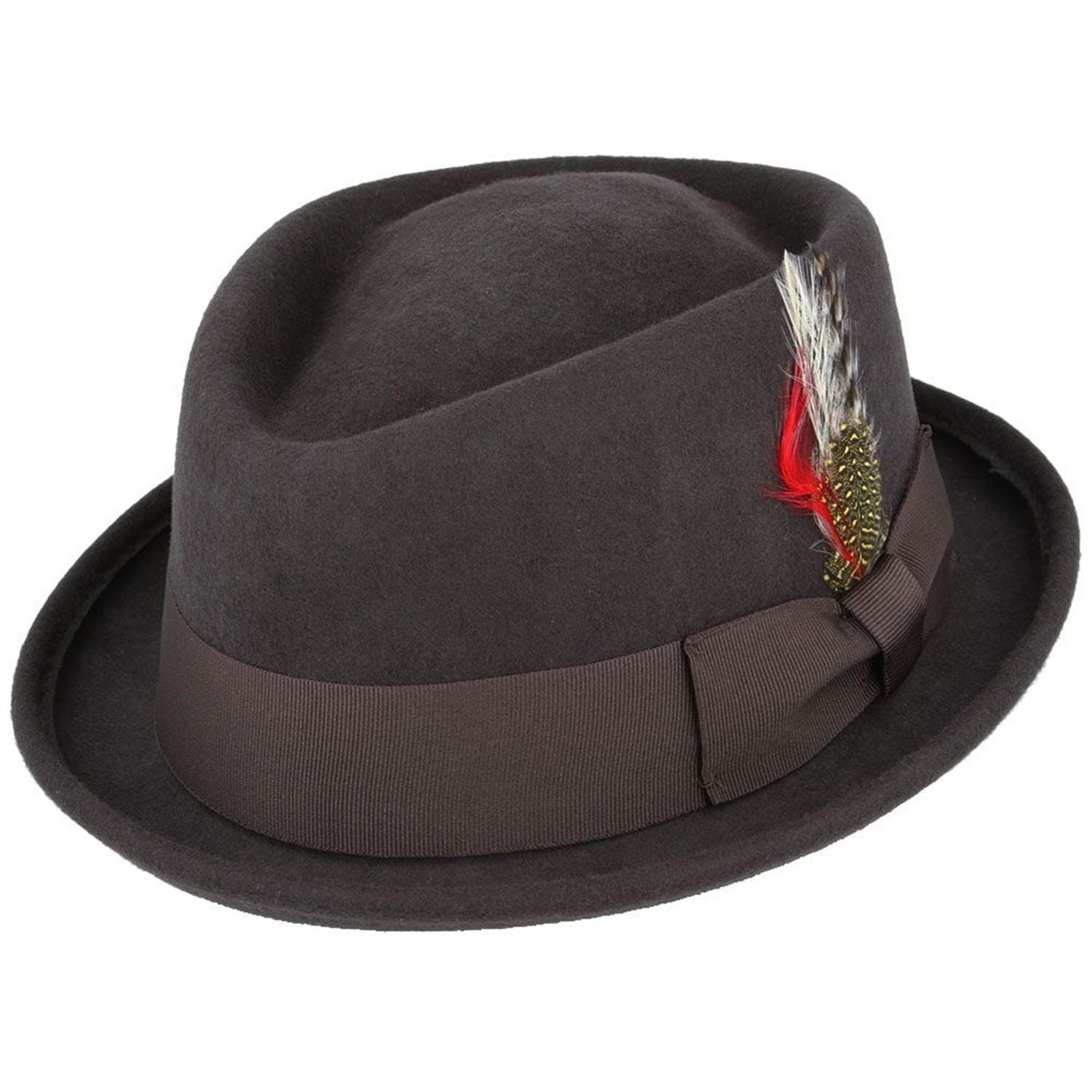 Pork Pie Hat, Brown, Wool, Diamond Crown