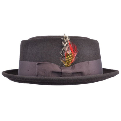 Pork Pie Hat, Brown, Monk Design, Wool, Side View