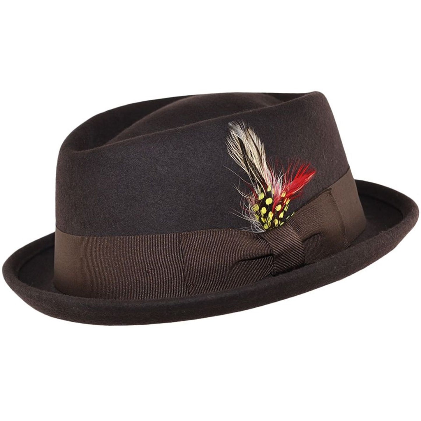 Pork Pie Hat, Brown, Wool, Diamond Crown, Side View