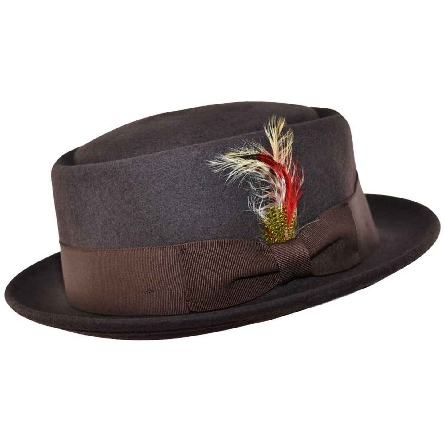 Pork Pie Hat, Brown, Monk Design, Wool, Profile View