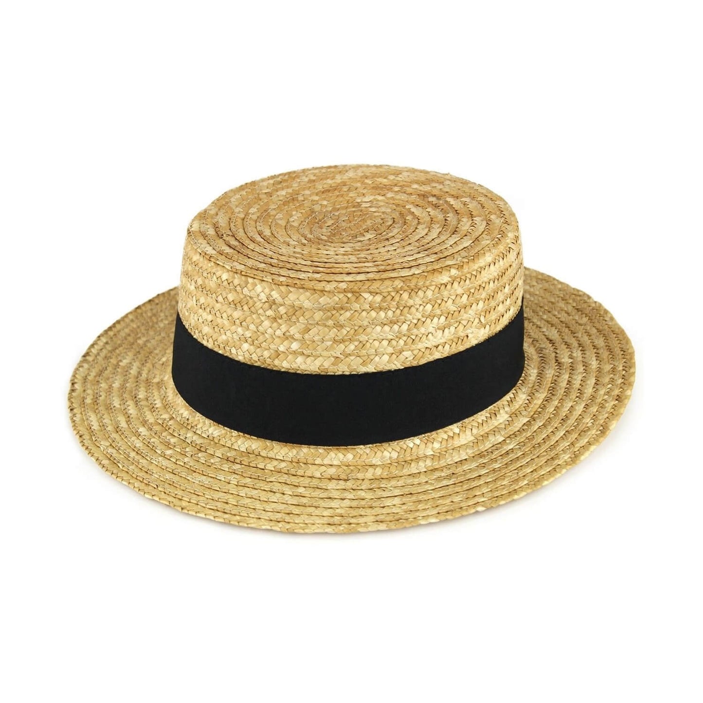 Straw Boater Hat, Natural, Black Band