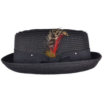 Pork Pie Hat, Black, Straw Sun Hat, Side View