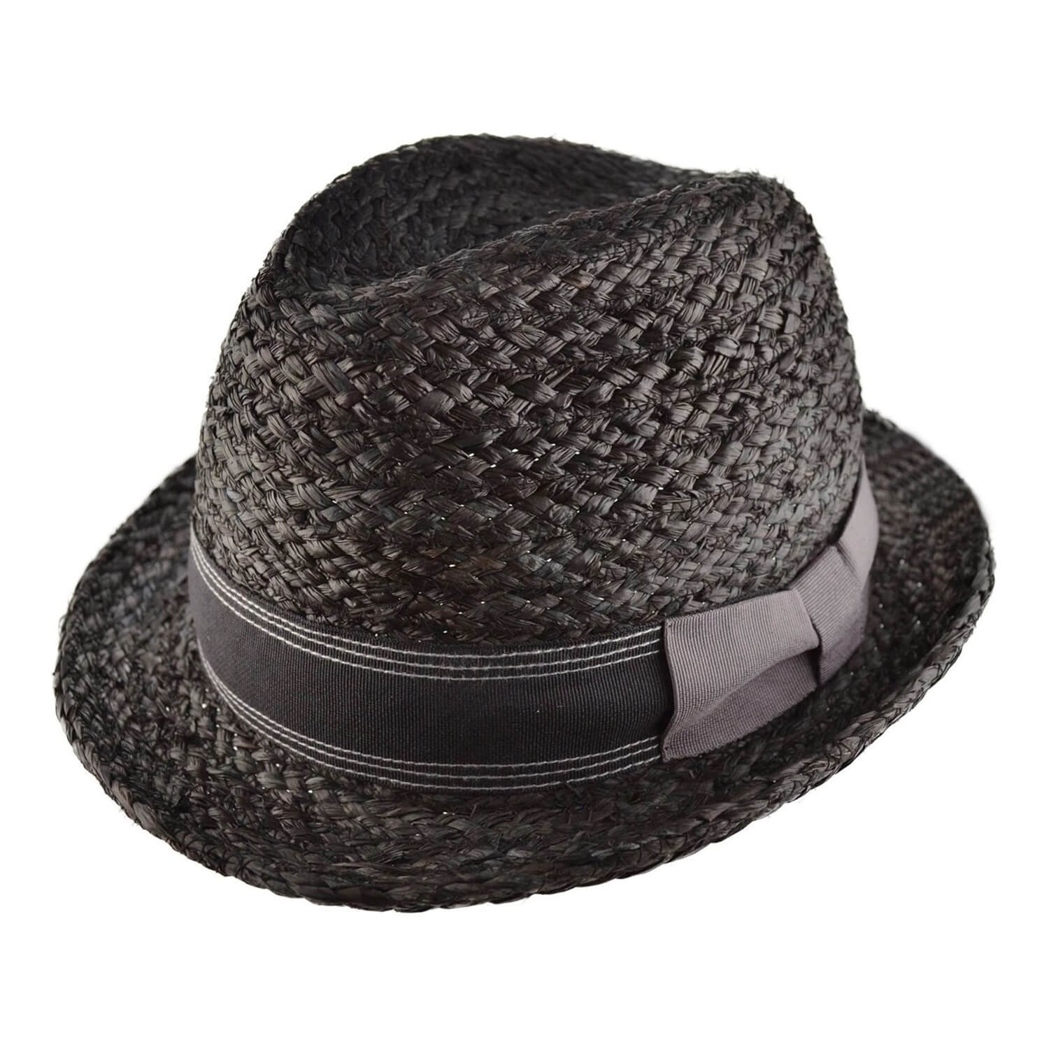 Trilby Hat, Black, Straw, Raffia