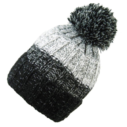 Beanie Hat, Grey, Striped, pom pom