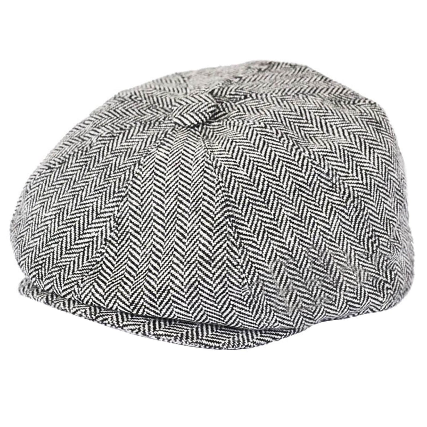 Newsboy Cap, Black and White, Herringbone, Hat