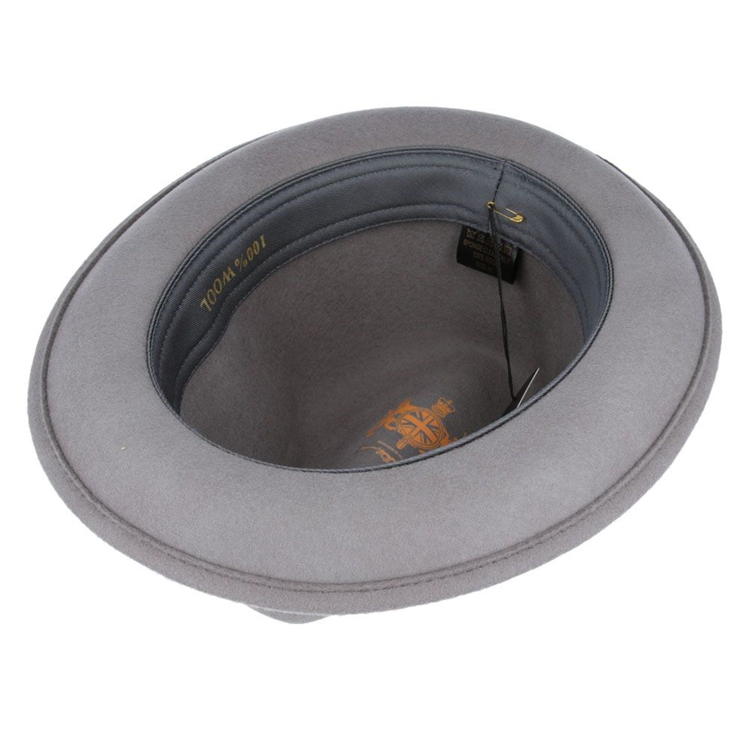 Trilby Hat, Grey, Wool, C-Crown, Interior View