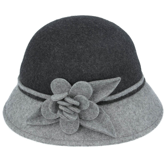 Cloche Hat, Black /Grey, Wool, Bucket