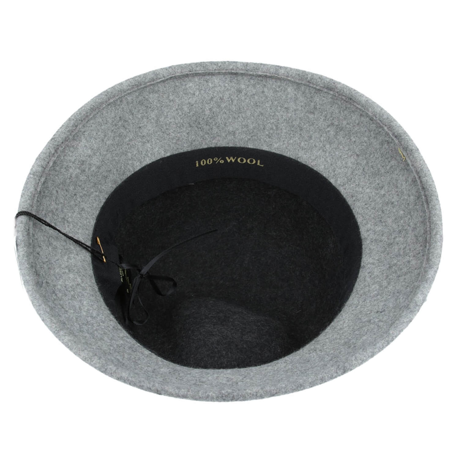 Cloche Hat, Grey / Black, Wool, Bucket, Interior View