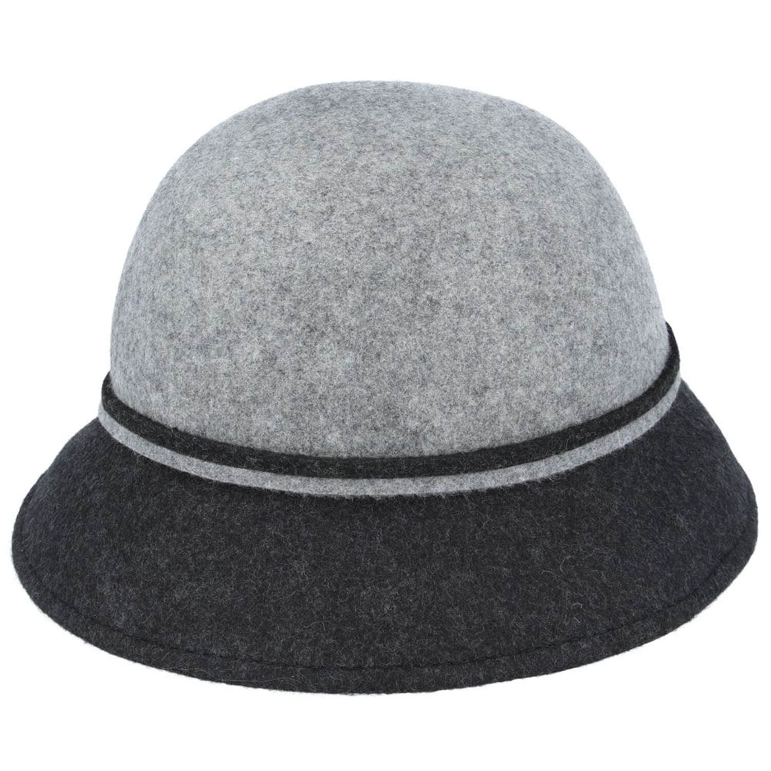 Cloche Hat, Grey / Black, Wool, Bucket, Rear View