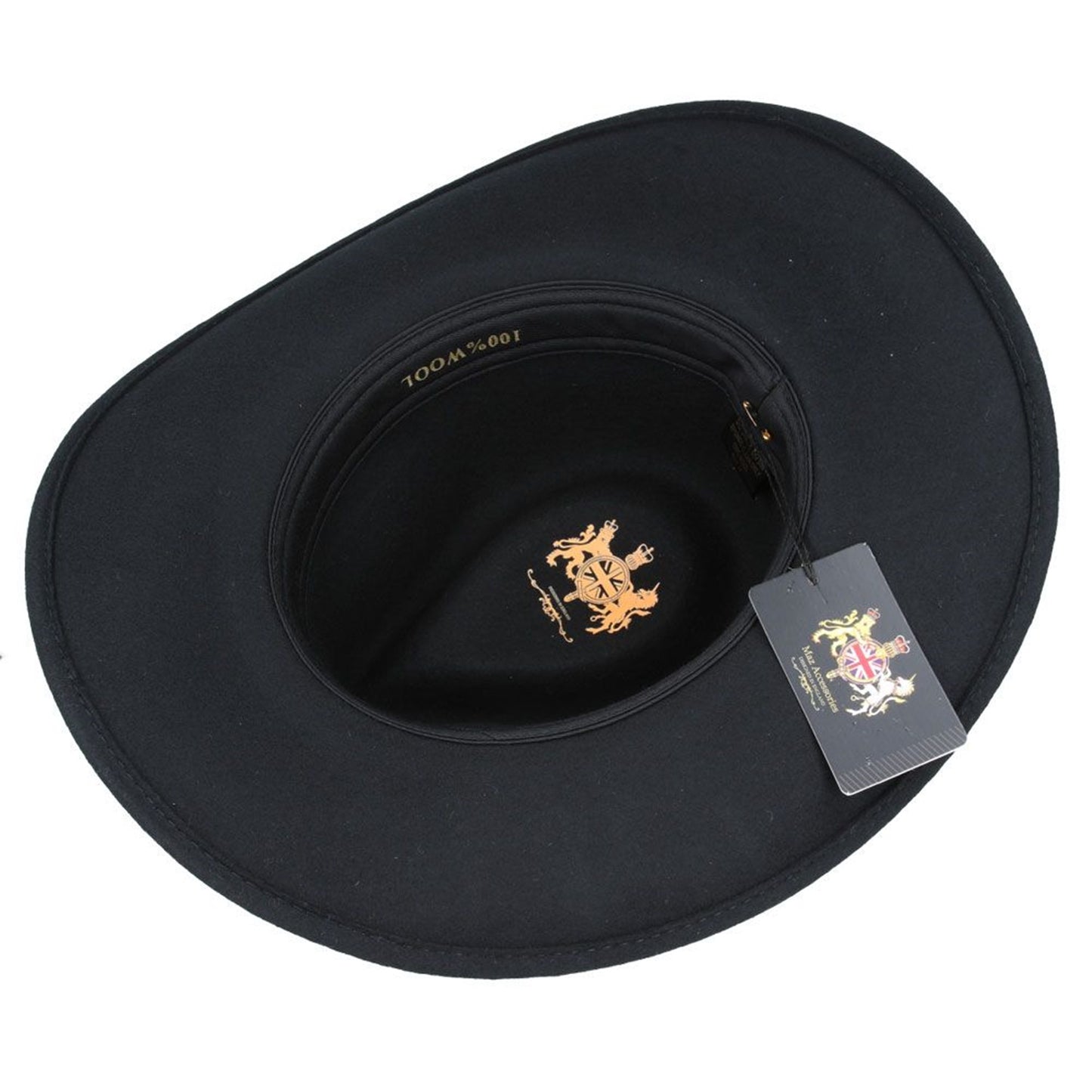 Cowboy Hat, Black, Wide Brim, Wool, Interior View