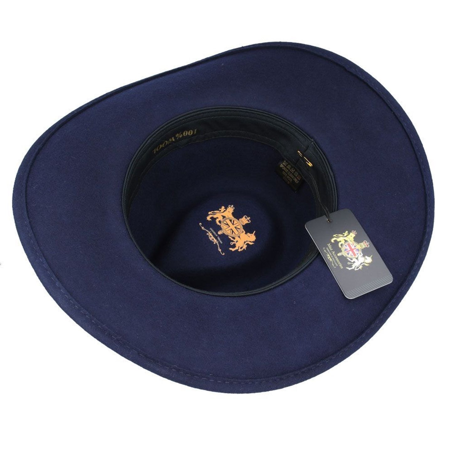 Cowboy Hat, Navy Blue, Wide Brim, Wool, Interior View