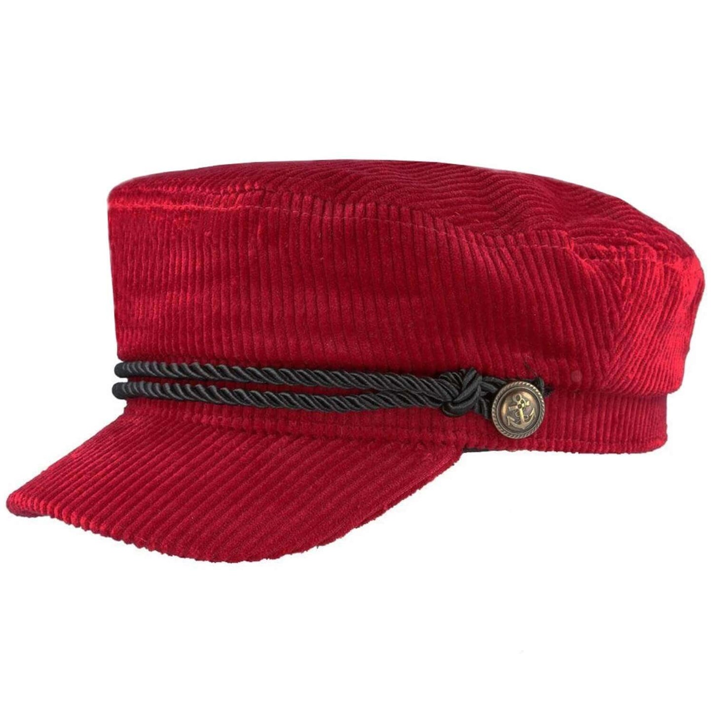 Corduroy Breton Cap, Red, Fiddler Cap, Side View