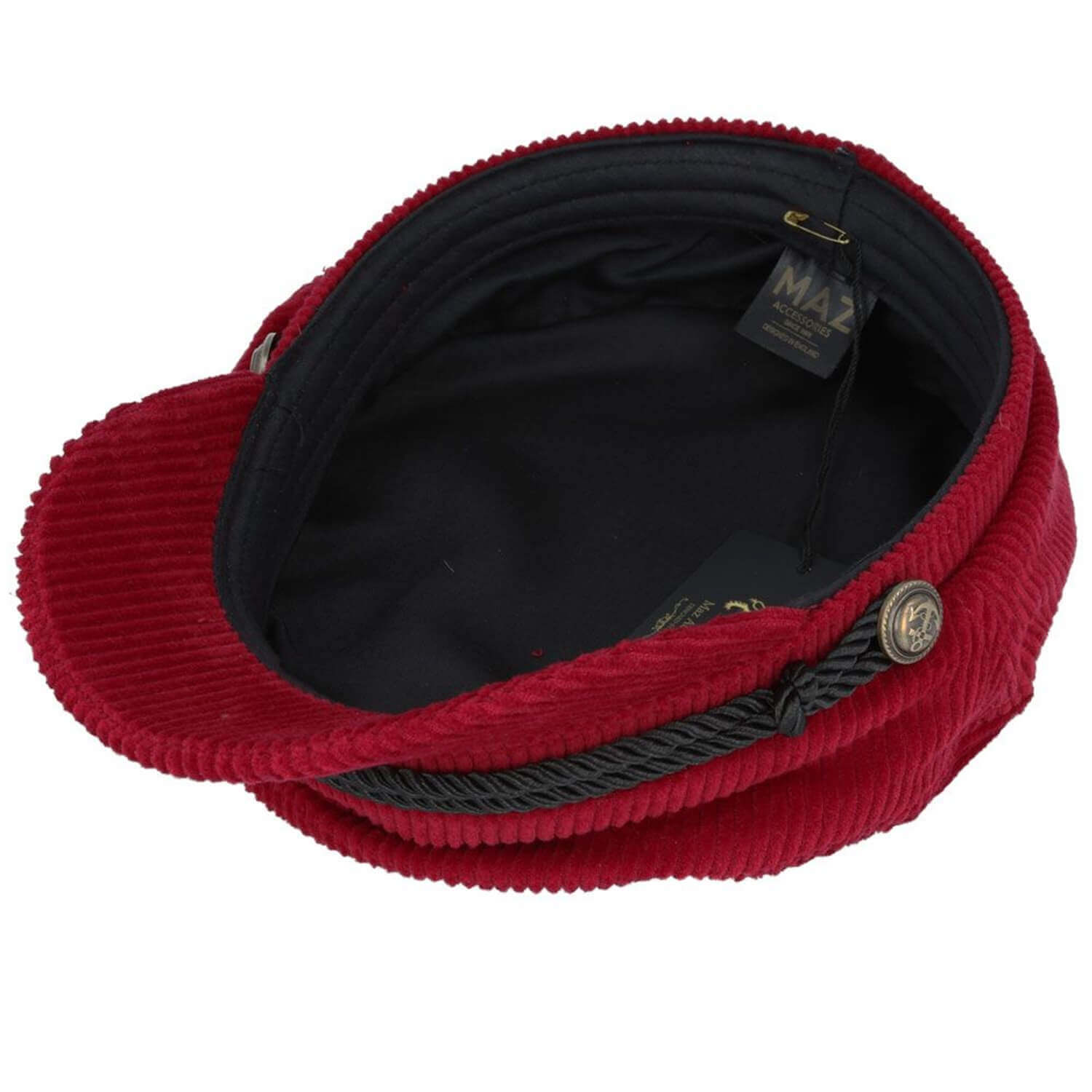 Corduroy Breton Cap, Red, Fiddler Cap, Lining View