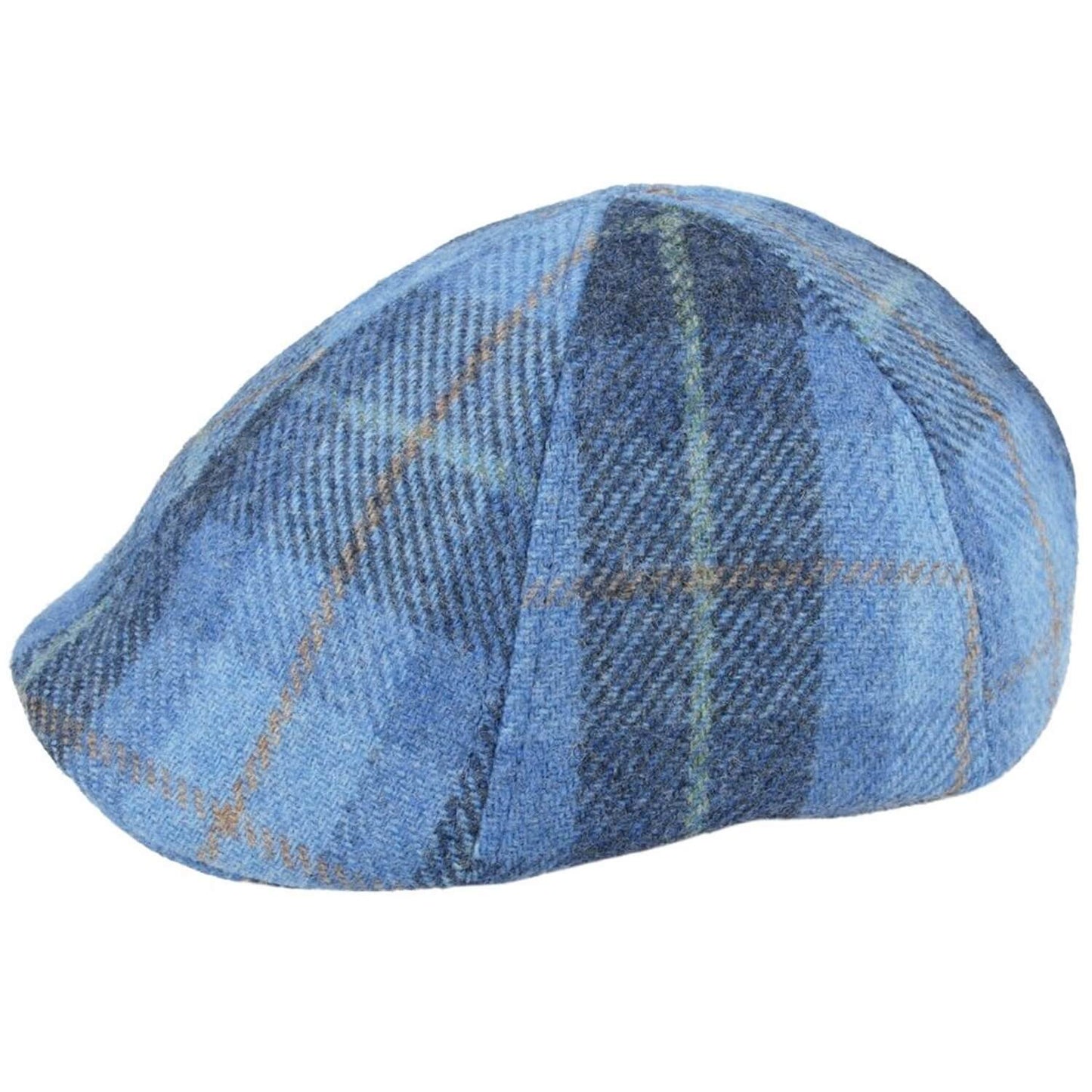 Duckbill Flat Cap, Blue, Tartan, Side View