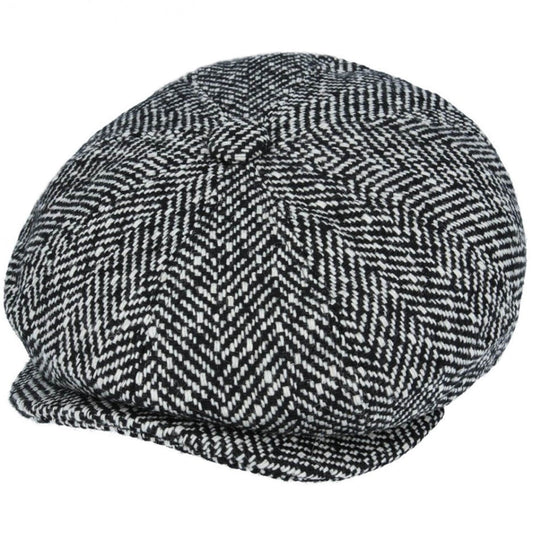 Newsboy Cap, Black and White, Herringbone