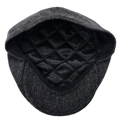 Flat Cap, Grey, Herringbone Pattern, Lining View