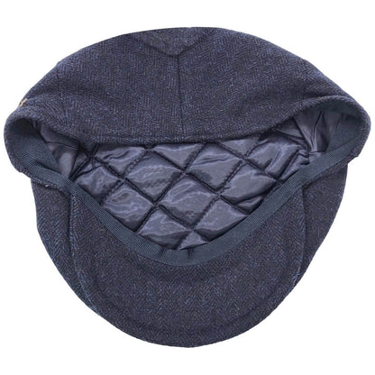 Flat Cap, Navy Blue, Herringbone Pattern, Lining View