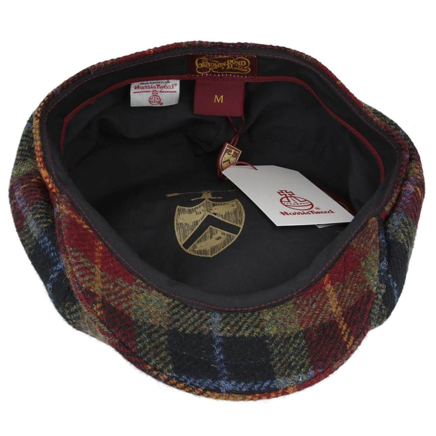 Newsboy Cap, Burgundy, Harris Tweed, Lining View