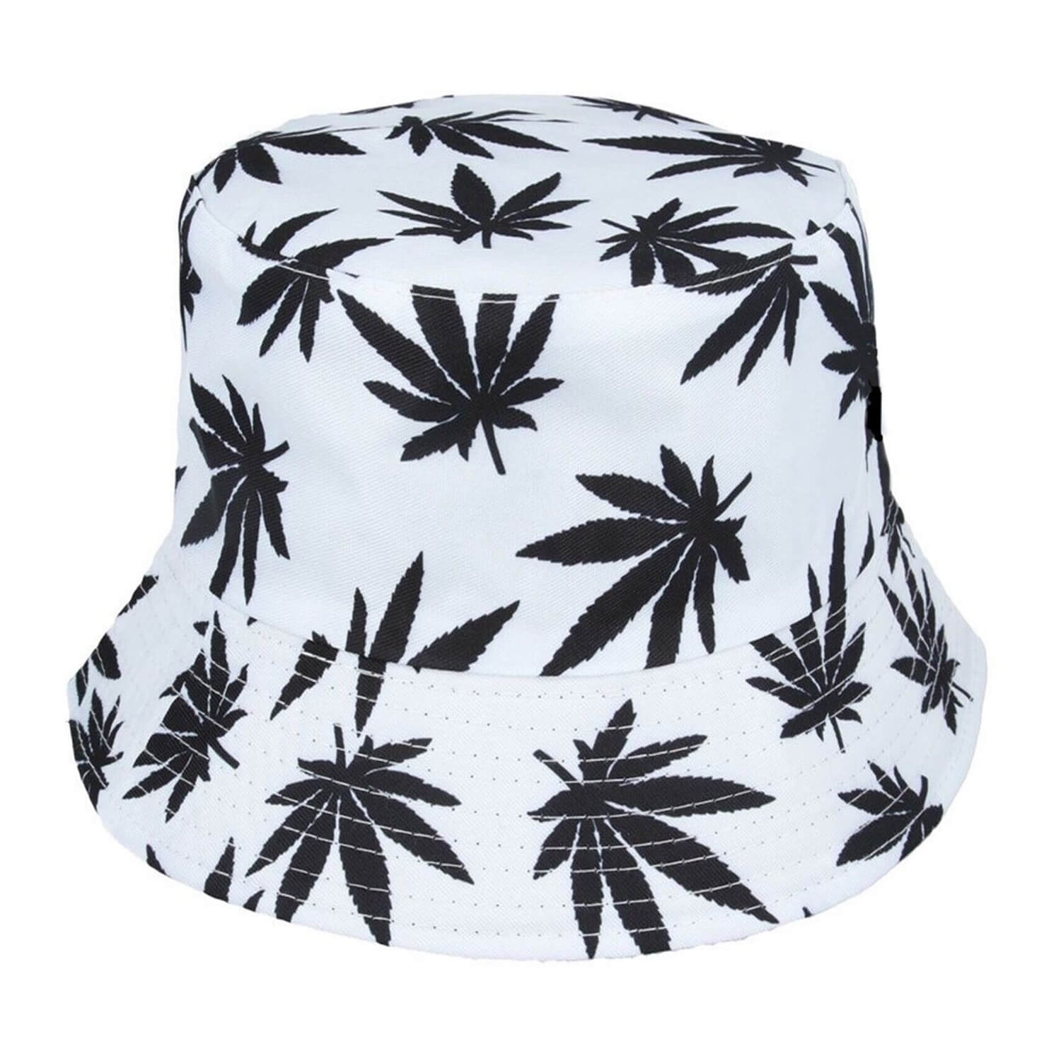 Bucket Hat, Black and White, Leaf Print