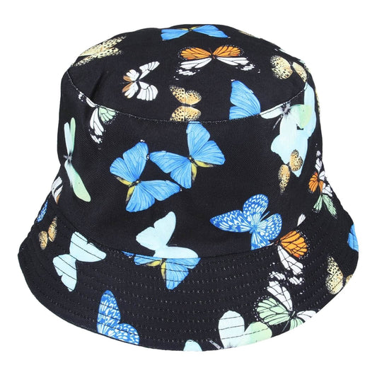 Bucket Hat, Black, Butterfly Design