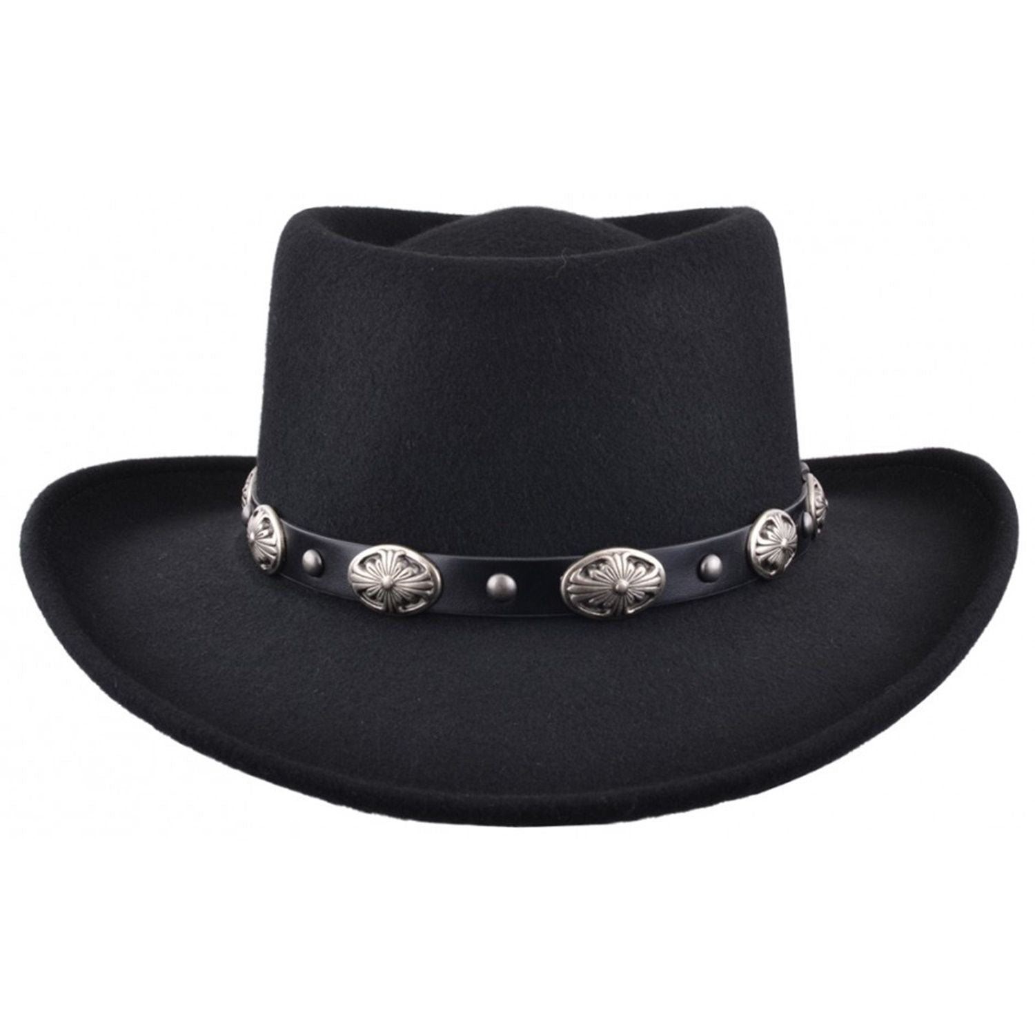 Gambler Hat, Black, Wool, Cowboy, Front View