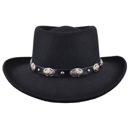 Gambler Hat, Black, Wool, Cowboy, Front View