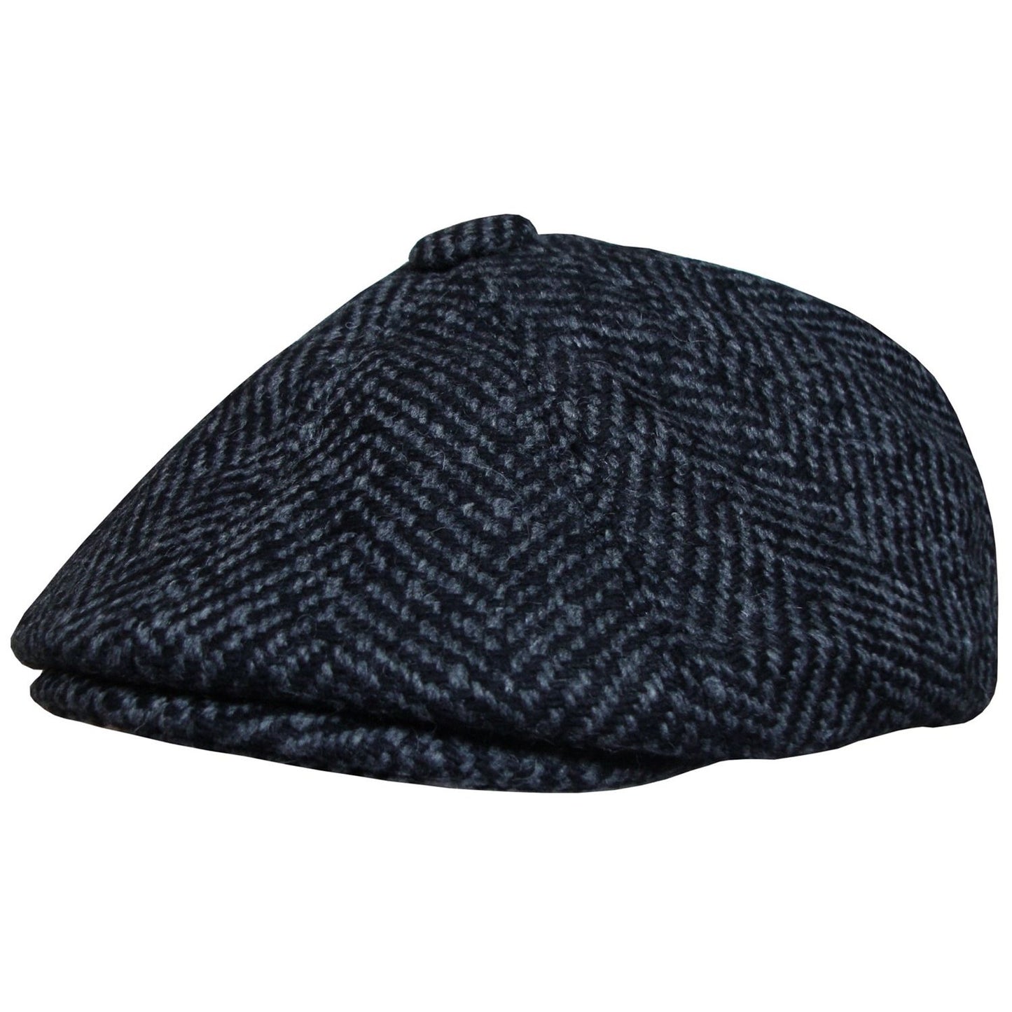 Newsboy Cap, Dark Grey, Herringbone, Side View