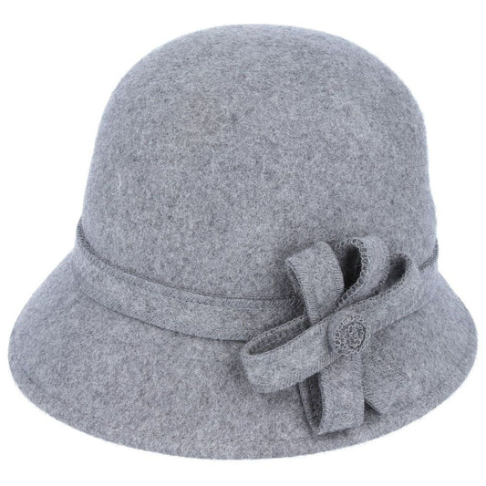 Cloche Hat, Grey, Wool, Flower Decoration