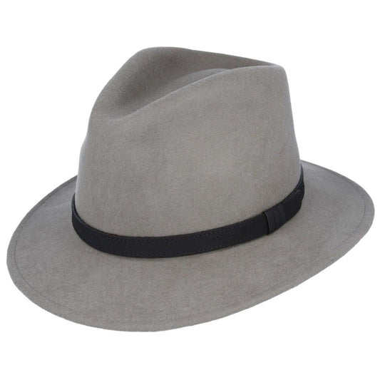 Fedora Hat with Leather Band - Grey - Maz