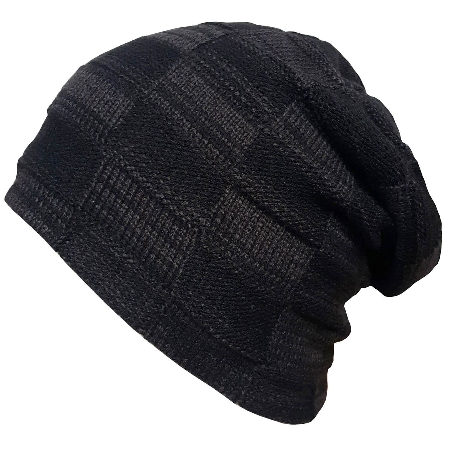 Beanie Hat, Black, Chequered, Slouch