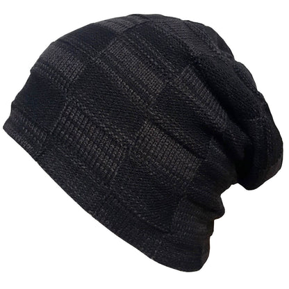Beanie Hat, Black, Chequered, Slouch