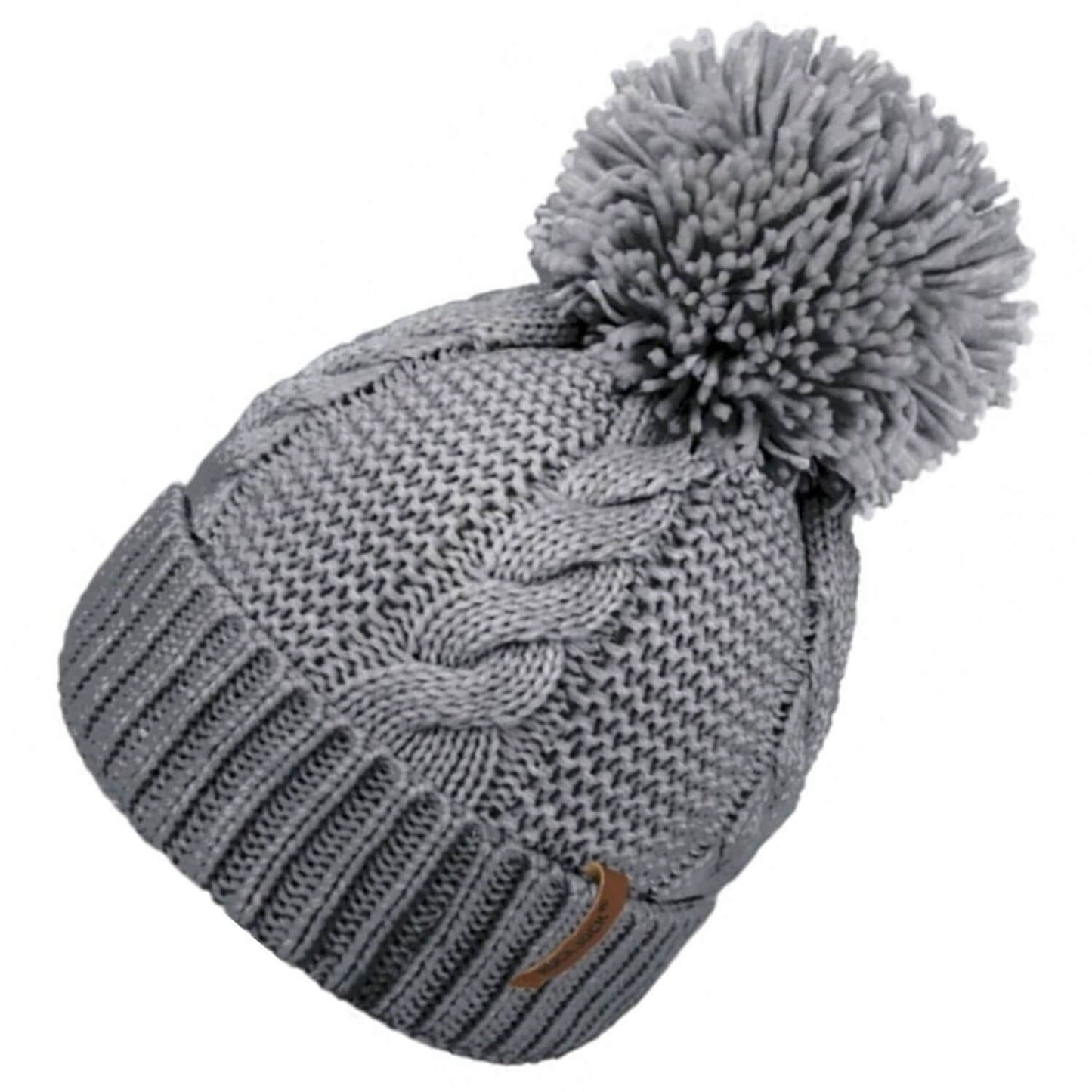 Beanie Hat, Grey, Cable Knit, Pom Pom