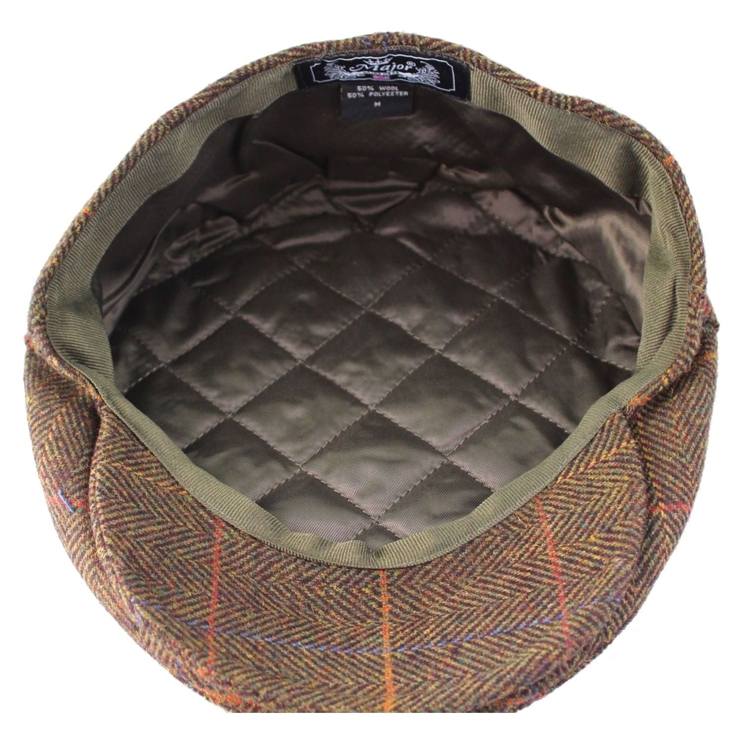 Flat Cap, Green, Tweed, Check, Lining View