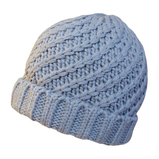 Beanie Hat, Grey, Cuffed, Twisted Knit