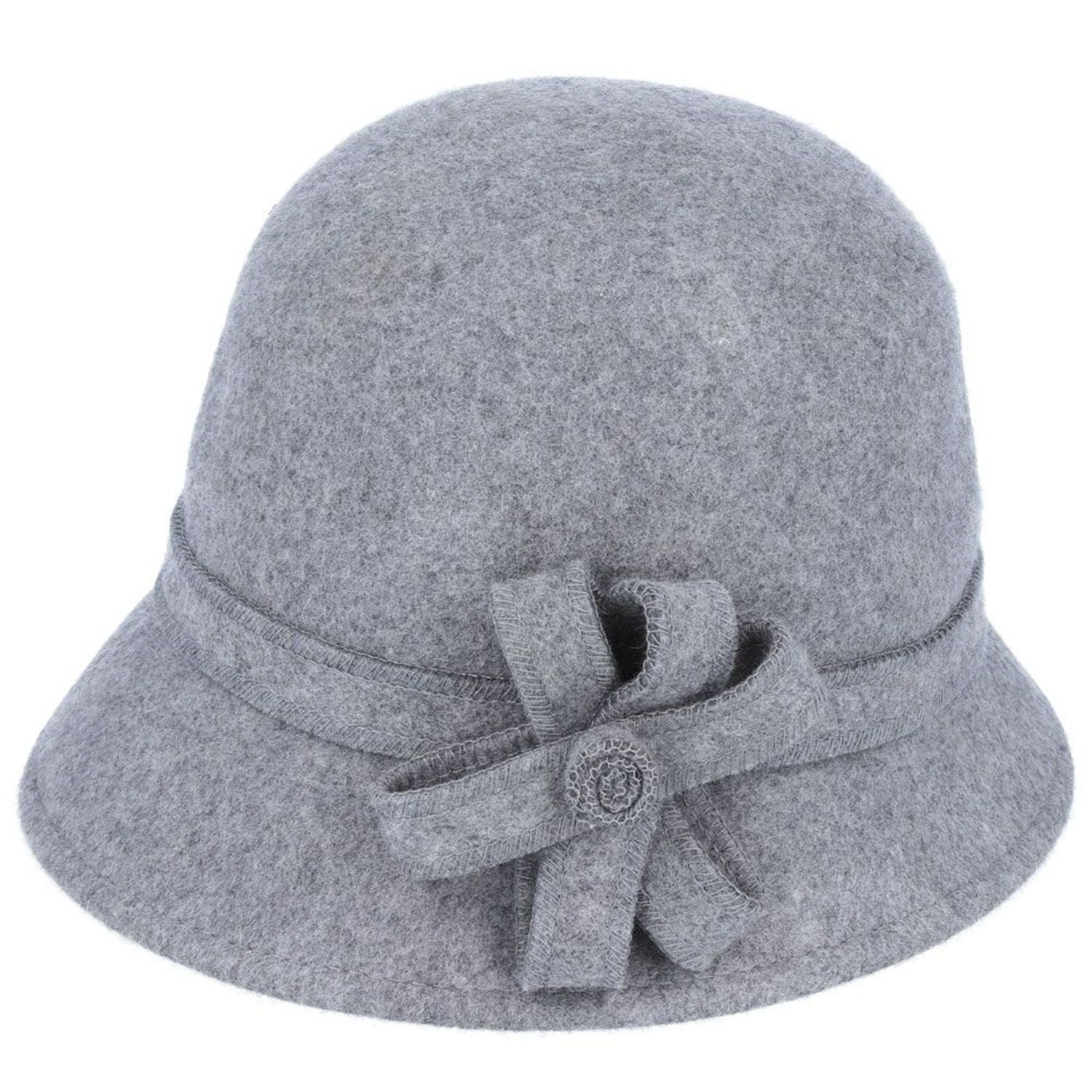 Cloche Hat, Grey, Wool, Side View