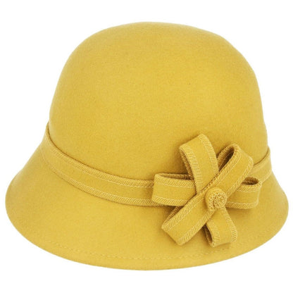 Cloche Hat, Yellow, Wool, Flower Decoration